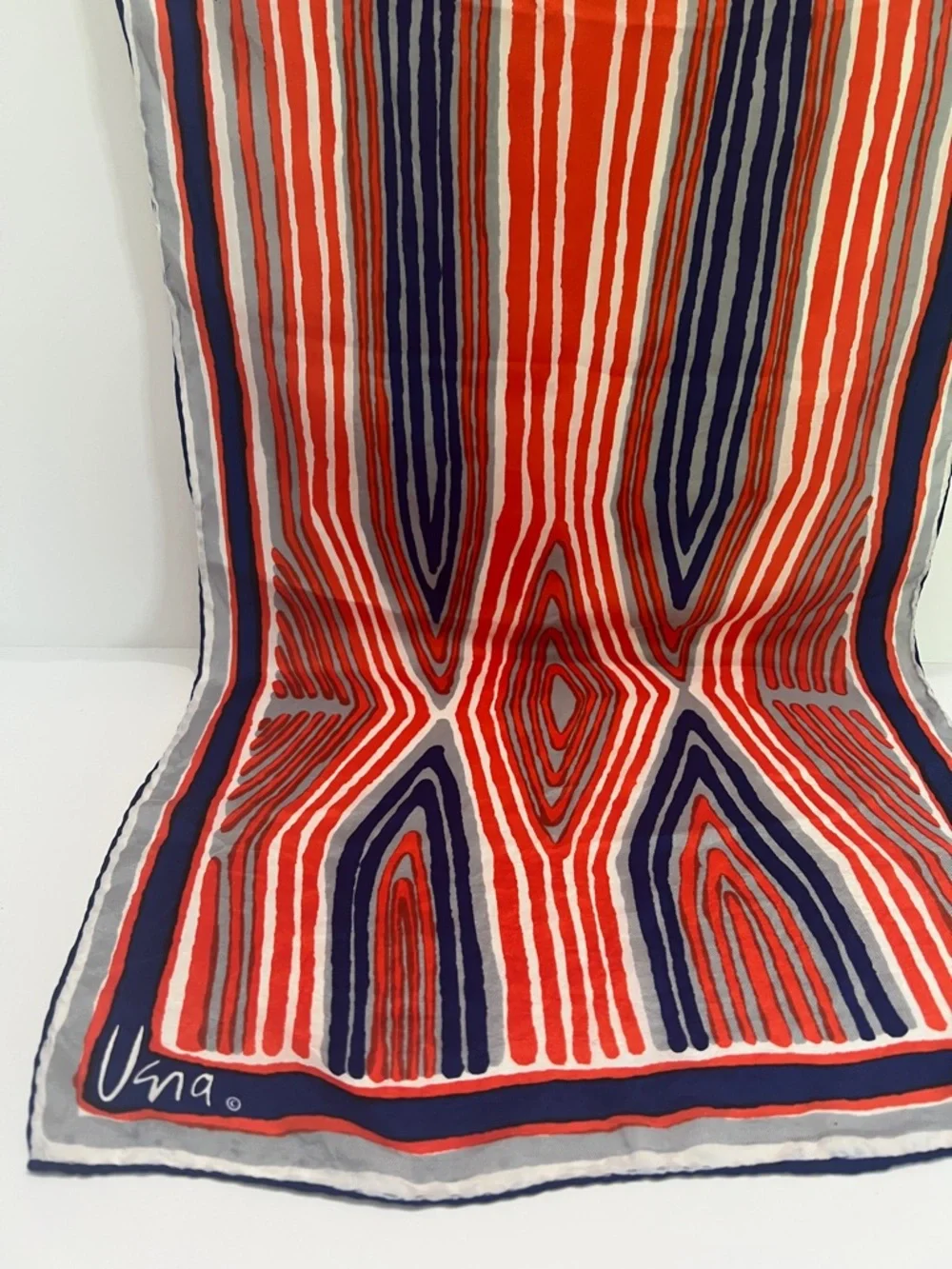 Vintage Vera Neumann Oblong  geometric design scarf red blue handrolled scarf